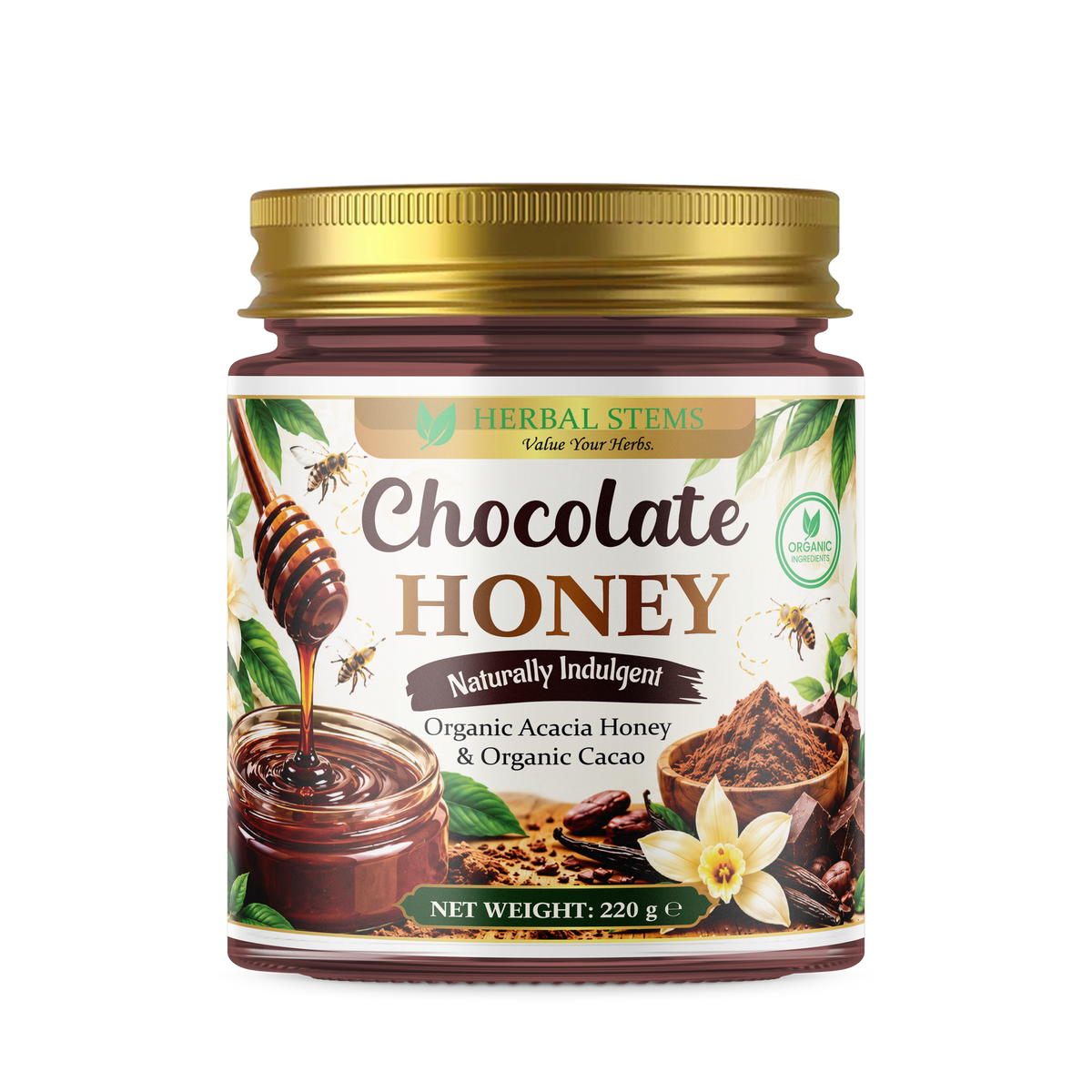 Chocolate Honey 220g | Organic Acacia Honey & Organic Cacao