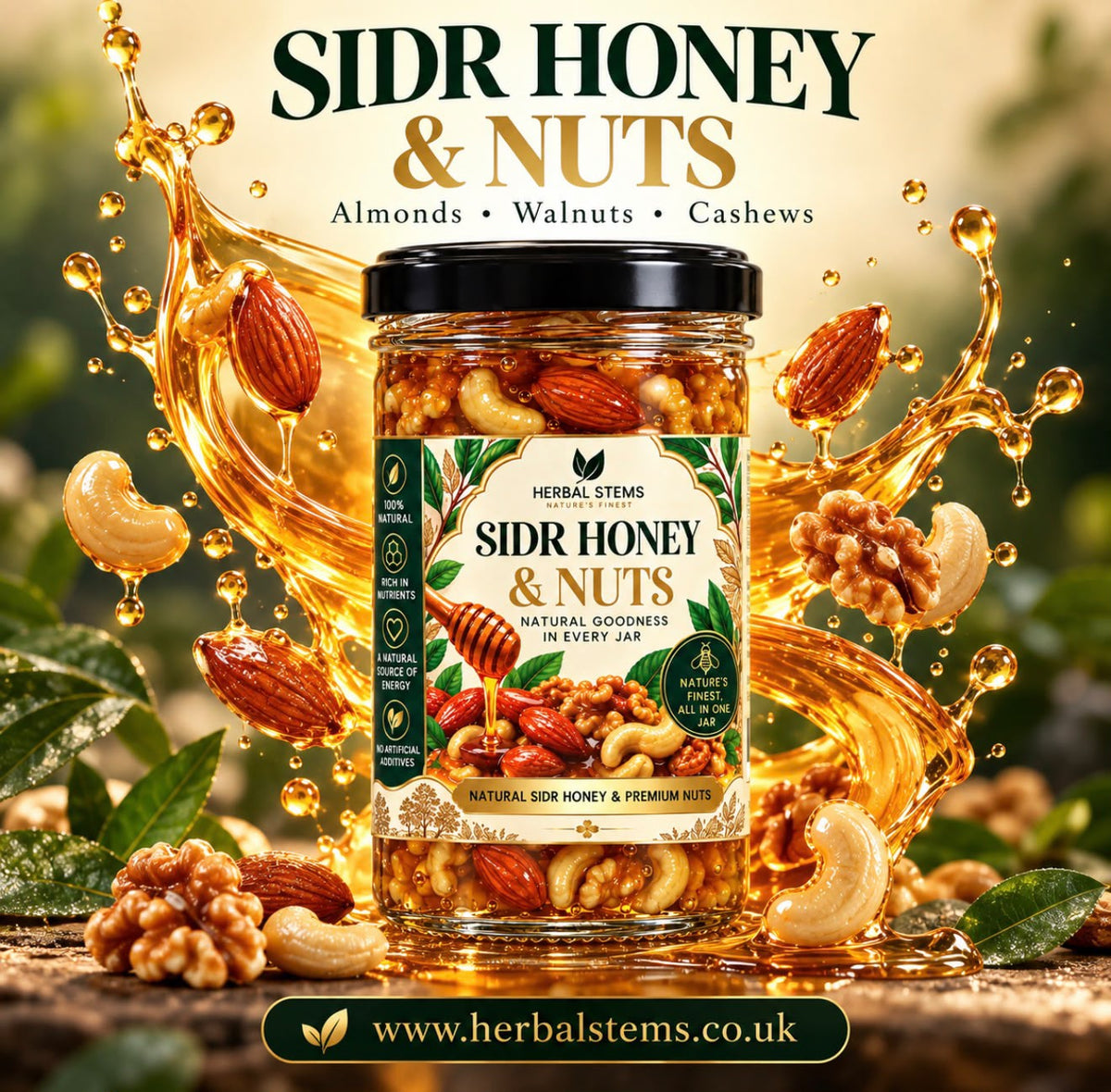 Sidr Honey & Nuts 300g – Sidr Honey with Roasted Almonds, Cashews & Walnuts