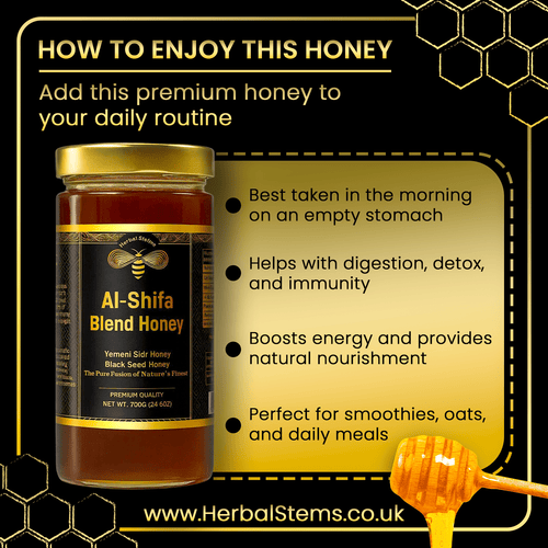 Al Shifa Honey – Premium Yemeni Sidr & Black Seed Blend (700g) - Herbal Stems