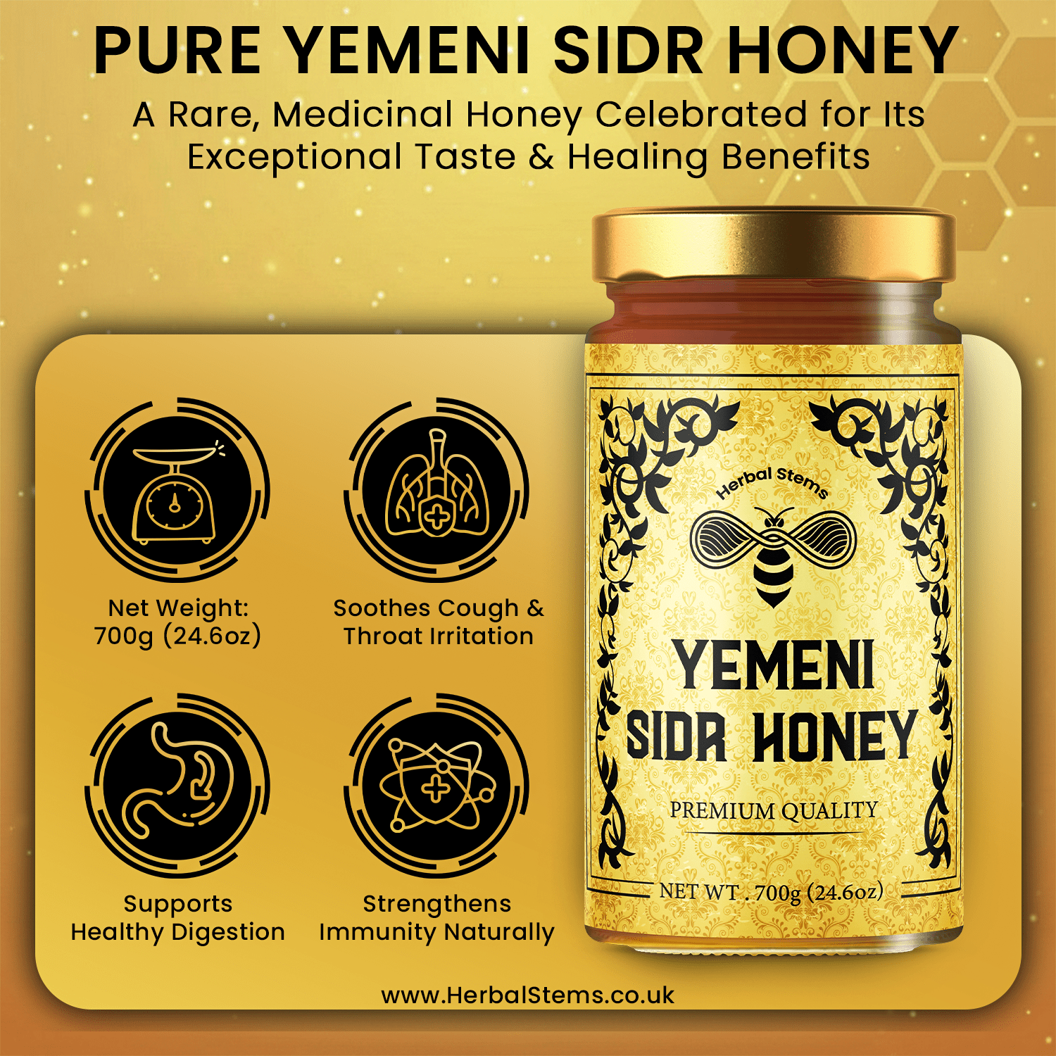 Pure Yemeni Sidr Honey (Large 700g Jar) - Herbal Stems