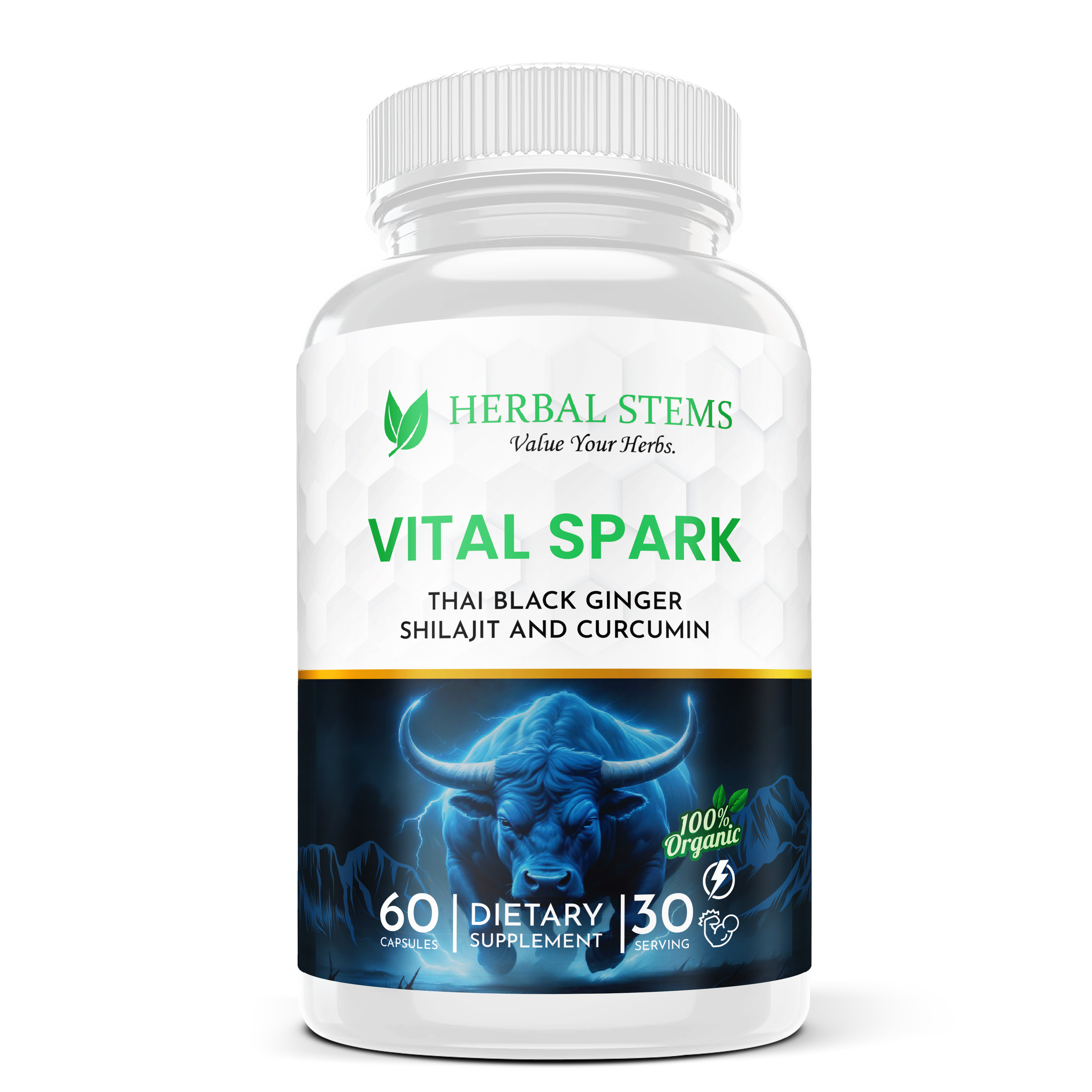 Vital Spark™ | Thai Black Ginger & Shilajit Supplement | Herbal Stems